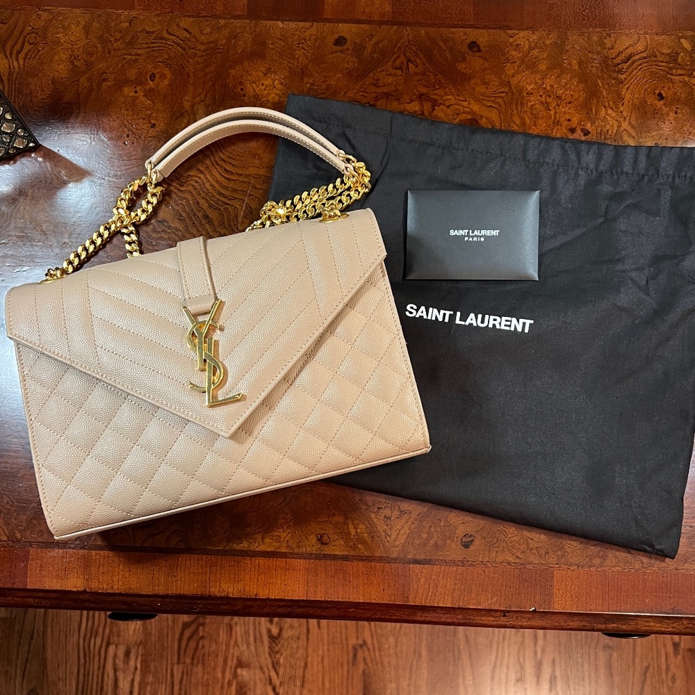 YSL Medium Envelope Bag Dark Beige - Like New - Saint Laurent